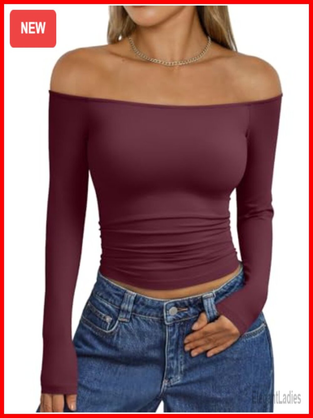 Womens Off Shoulder Long Sleeve Crop Top Slim Fit Y2K Party Going Out